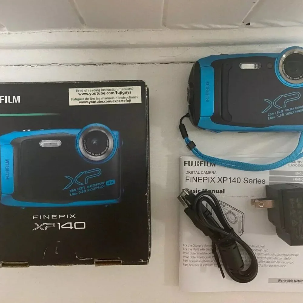 FujiFilm FinePix XP140 Digital Camera Waterproof Sky Blue Complete Bundle